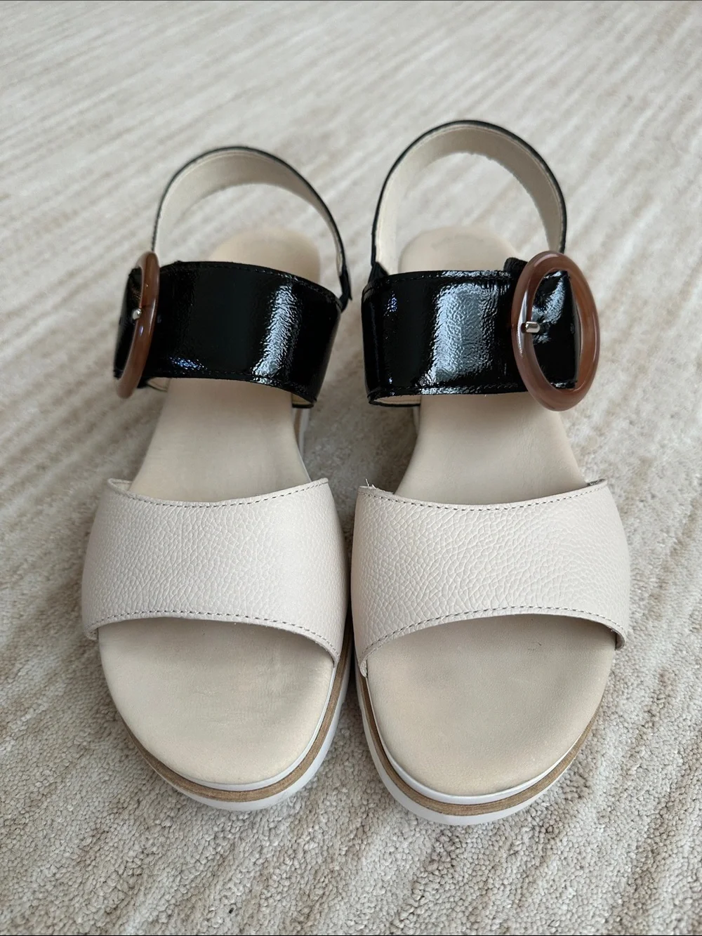 GABOR Freya Wedge Platform Sandal Beige with Black Patent Size UK 6.5 | US 9
